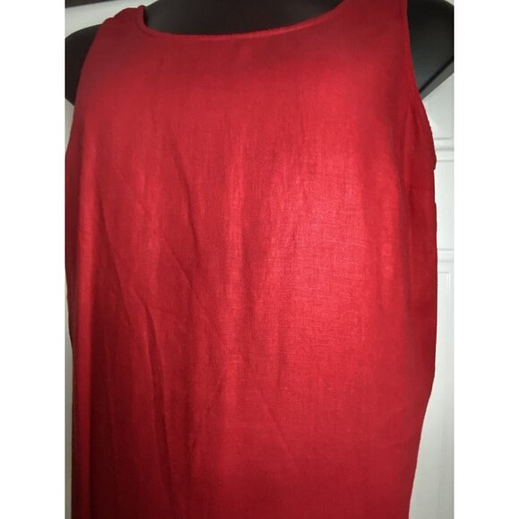 Halmode Petite Red Linen Rayon Maxi Size 14 Sleeveless Dress Side Slit - Picture 8 of 13